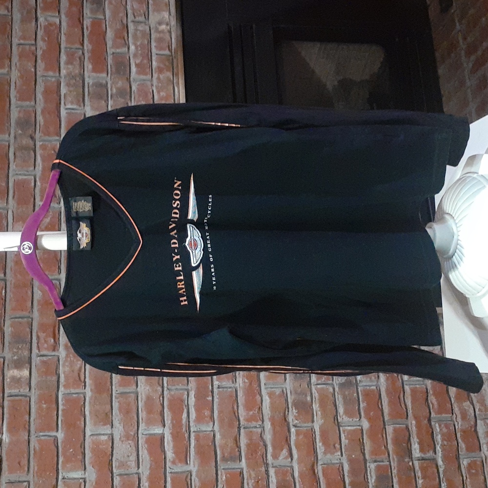 Harley-Davidson Black and Orange V-Neck Shirt